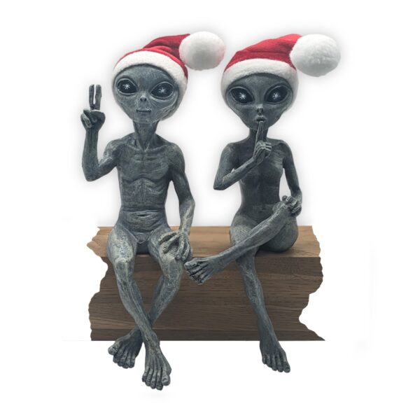 Alien Invasion™ - Christmas Decoration Alien Ledge Loungers "Peace & Quiet" 10" H Seasonal Home & Garden Statues Figurine Set - Alien Gray