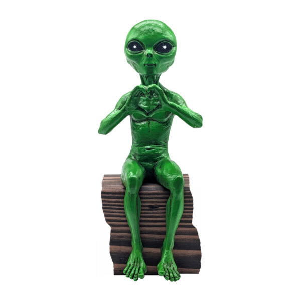 Alien Invasion “Heart Hands” Alien Figurine Ledge Lounger 10 Inch H Funny Home or Garden Alien Statue - Cosmic Green