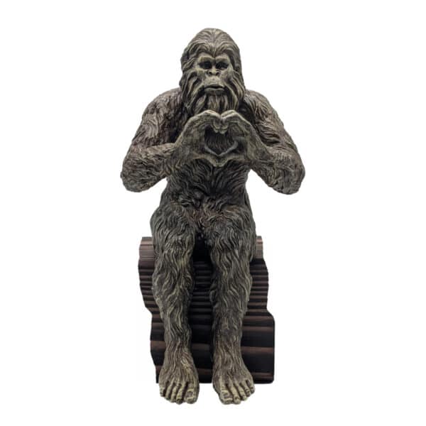 Bigfoot Heart-Hands Sign Decorative Sasquatch Yeti Statue/Figurine Indoor/Outdoor Sculpture for Patio, Deck, Home, Office 10 in H Shelf Sitter Figurine – Stonewash