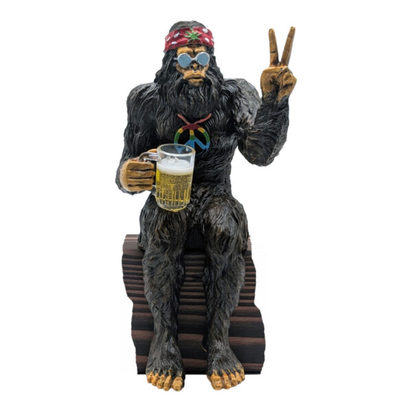 Party Hippie Bigfoot Statue Drinking Beer, Decorative Sasquatch Yeti Figurine for Patio, Deck, Home, 10 in H Shelf Sitter - Natural
