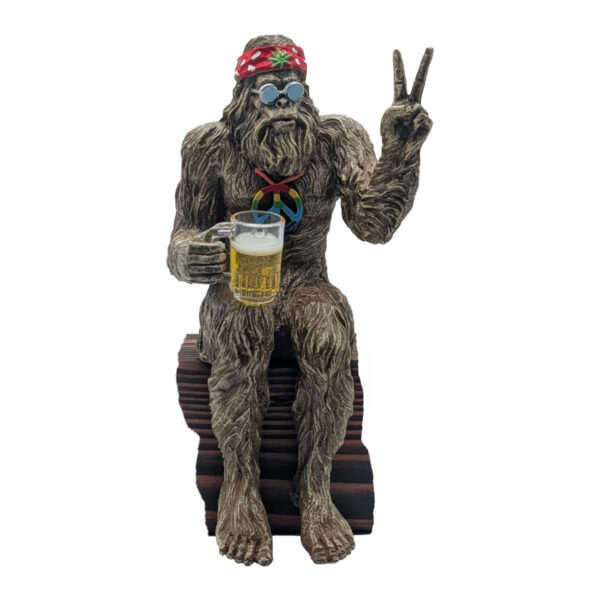 Party Hippie Bigfoot Statue Drinking Beer, Decorative Sasquatch Yeti Figurine for Patio, Deck, Home, 10 in H Shelf Sitter - Stonewash